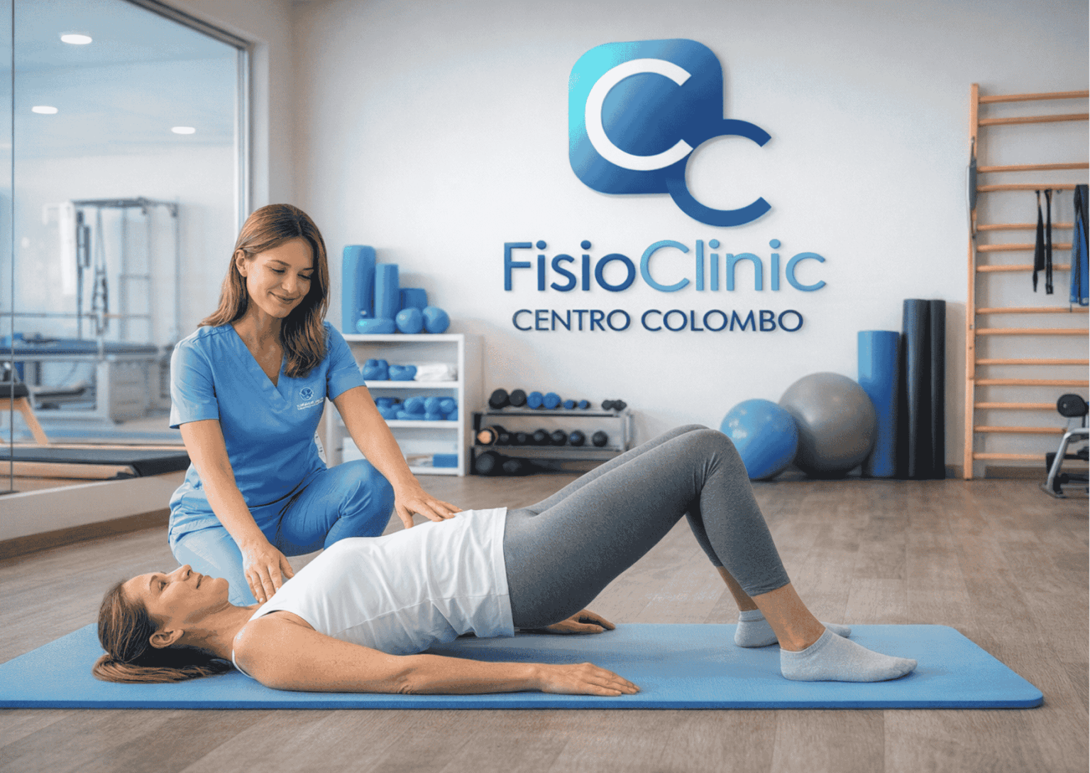 Fisioterapista guida esercizi per pavimento pelvico su paziente sportiva presso FisioClinic Genova