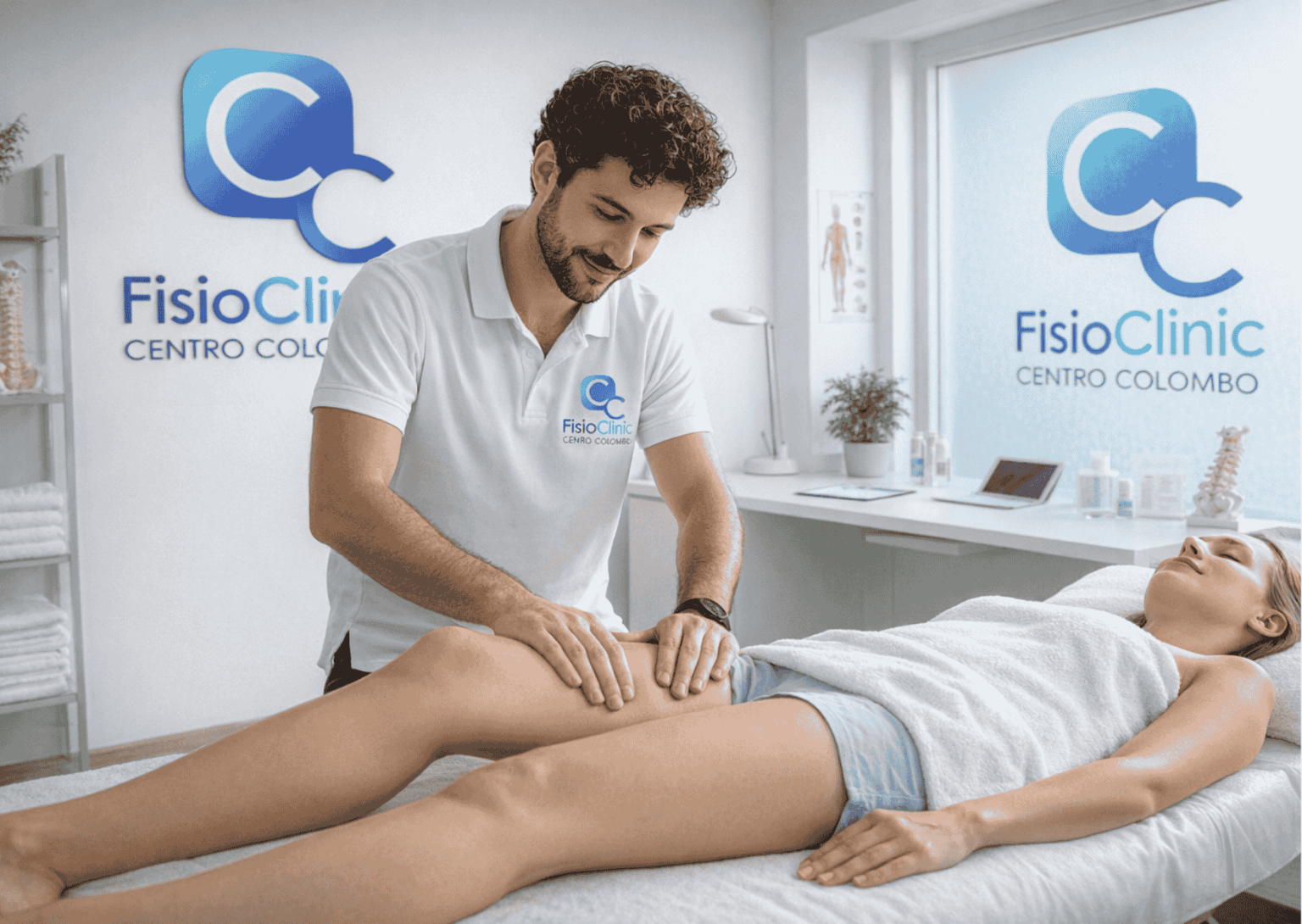 Linfodrenaggio manuale alle gambe eseguito da fisioterapista su paziente presso FisioClinic Genova