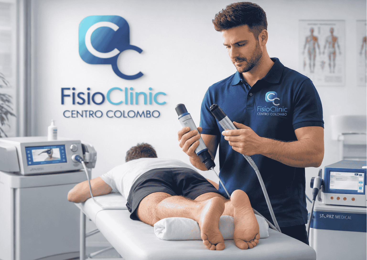 Fisioterapista valuta utilizzo onde d’urto focali o radiali per trattamento tendinopatia presso FisioClinic Genova