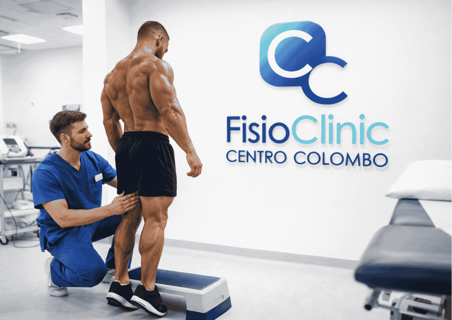 Esercizio di rinforzo del polpaccio per tendinopatia inserzionale eseguito con fisioterapista presso FisioClinic Genova